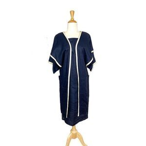 Yeohlee M Navy Linen Dress 80s FLAW SEE PICS Art to Wear Avant Garde Vintage