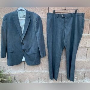 Indochino Two Piece Suit Linen/Wool Jacket 46R Pant 42Wx31L Two Button Dark Blue