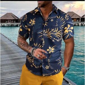 Men Tropical Print Shirt (Without Tee)