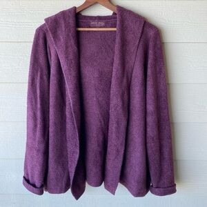 Barefoot Dreams Cozychic Lite Soft Knit Hooded Cardigan in Maroon Berry Sz L