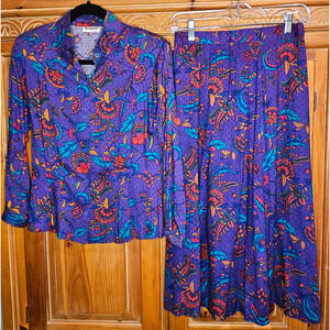 Vintage‎ 80s/90s Tanner Purple Floral Skirt Set With Shoulder Pads Size 6