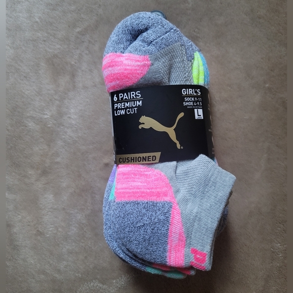 Puma Other - Puma Girl Grey/Multi-Color Premium Low Cut Cushioned Socks 6 Pk(Shoe 4-9.5) NWT