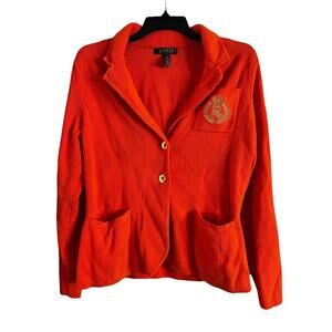 Lauren Ralph Lauren Women’s Orange Blazer Jacket Embroidered Logo 100% Cotton L