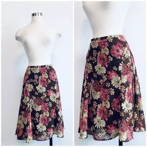 Vintage GNW Brown Skirt Midi Trumpet Flare Swing Mesh Floral Cottage 14