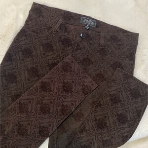 One 5 One Women’s Brown Velvet Brocade Design Stretch Pull On Pants Sz M