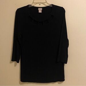 Chicos Travelers Size 0 Small/4 Black Slinky 3/4 Sleeve Top Blouse Shirt Boho