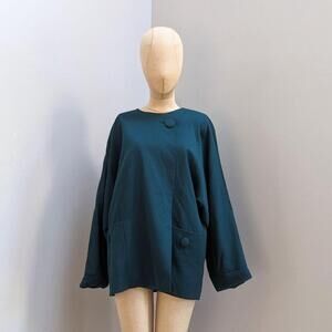 Yeohlee Vintage Teal Wool Boxy Abstract Coat