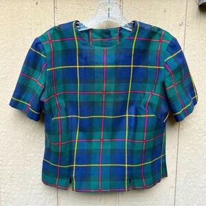 1960s Vintage Lochlana By Tanner Of North Carolina Plaid Button Back Blouse S