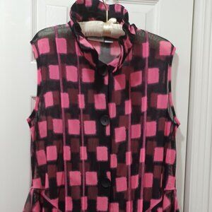 Patchington, Hot Pink/Black, Semi-Sheer Top or Cover-Up, Size Large, NWOT