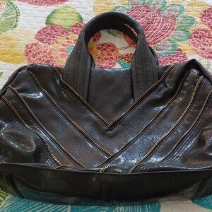 Matt & Nat, Large, Black, Shimmery, Faux Leather Purse with Zipper Detailing