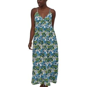 Patagonia Pataloha Strappy Maxi Dress S Hawaiian Floral Green Blue Pockets