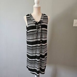 Dotti Black and White Ibiza Stripe Swim Coverup Tunic Dress Size Medium NWOT