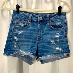 American Eagle denim jean shorts super stretch distressed daisy dukes summer 4