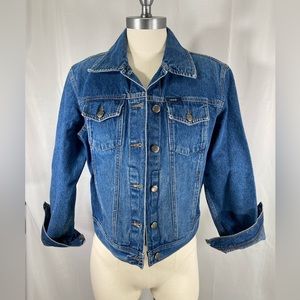 Izod jean denim jacket blue trucker cowgirl farmgirl boho hippie petite medium