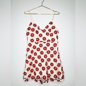 La Maison Talulah Britain Mini Dress red daisy cream lace straps v neck new