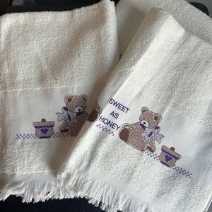 3 Cannon White Vintage DIY Teddy Bear Cross Stitch Pattern Hand Towels