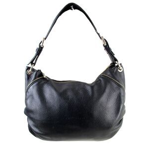 ROOMY Coccinelle BLACK GENUINE LEATHER ZIP TOP SHOULDER BAG HOBO HANDBAG PURSE