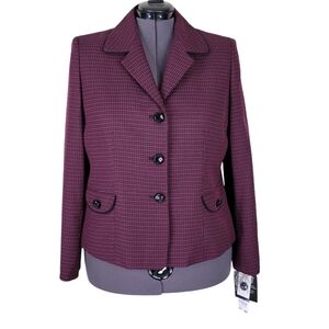 Le Suit Blazer Size 18 Textured Bracelet Cuffs Flap Pockets Black Raspberry New