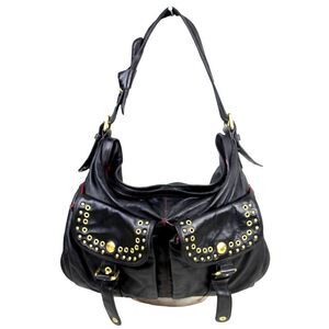 Marc Jacobs BLACK GENUINE LEATHER STUDS HOBO SHOULDER BAG HANDBAG PURSE