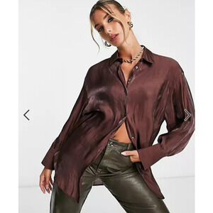 ASOS DESIGN Oversized Metallic Shirt Chocolate Size 4