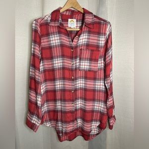 C&C California Red White Plaid Flannel Button Front Shirt Women's Size Medium‎