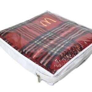 McDonald's Wool Stadium Blanket NIP Faribo Faribault Throw Tartan Plaid Red