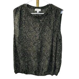 Evereve XL Sleeveless Patterned Blouse - Black & Tan Lightweight Top