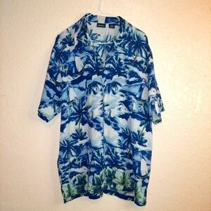 Cherokee 100% Silk Shirt Mens Button Front Hawaiian Tropical Island Size Large