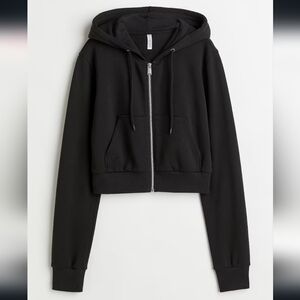 H&M Divided Black full zip up crop hoodie size XS