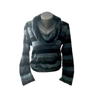 Women's Lapis Cross Back Black And Blue Striped Cowl-neck Sweater Size Medium