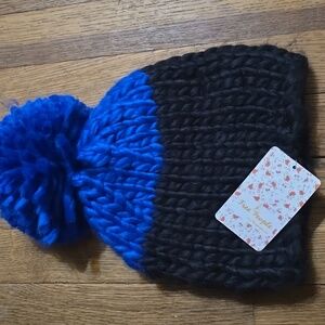 FREE PEOPLE Black/Blue Pom Pom Hat