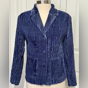 Rhonda Stark Ladies Velour Blazer Textured Unlined Blue Size Medium GUC