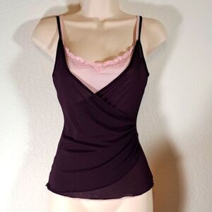 Express Vintage Y2K Top Size XS Semi Sheer Purple Pink Double Layer Ruched Lace