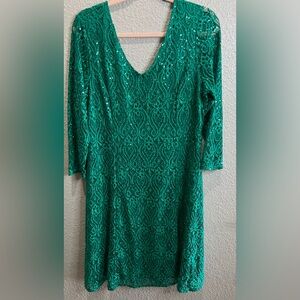 Marina Green Lace Sequin A line dress with sequin size 16 Christmas green