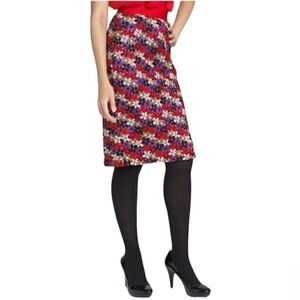 Kate Spade Red Purple Floral Crochet Knit Flower  Print Pencil Skirt size 6