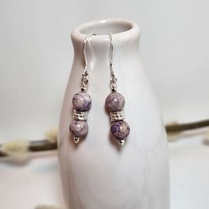 Lilac Riverstone Handmade Earrings On Sterling Silver Hypoallergenic Earwires