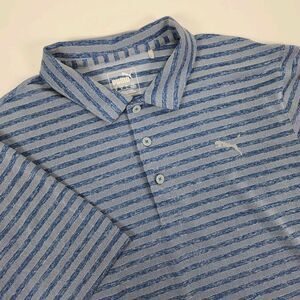 Puma Shirt Mens L‎ Blue Striped Stretch Active Golf Polo Short Sleeve Large