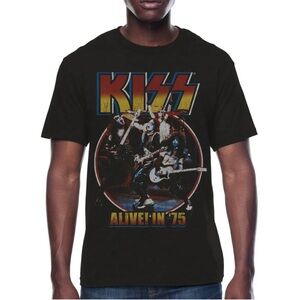 KISS, Men's Graphic Crew Neck T-Shirt, Alive In 75 size Medium NEW