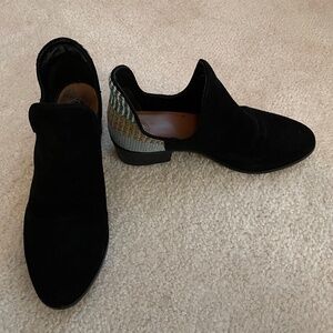 Black Suede Booties with Tapestry Detail - 8M