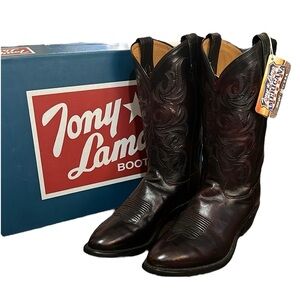 Tony Lama Leather Cowboy Boots Men’s Size 9.5D Black Cherry Antique Regal Calf