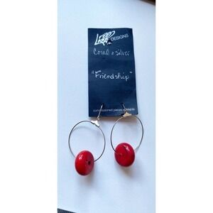 Coral Sterling Silver Dangle Hoop Earring