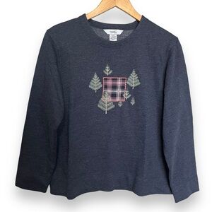 Northern Reflections Christmas Tree Plaid Embroidery Sweatshirt Navy Size M