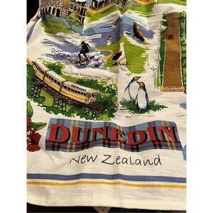 Vintage Tea Towel Dunedin New Zealand historical sites, cathedral church