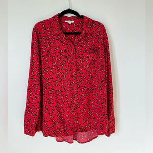 beachlunchlounge Women’s Cherry Red Cheetah  button-up shirt pocket XL