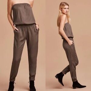 Aritzia Talula Tabata Strapless Jumpsuit M Olive Tapered Leg Casual