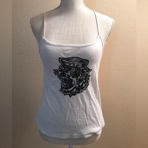 White tank black & white tiger graphic tank top