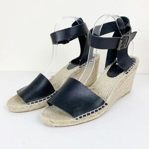 J Crew Black Leather Corsica Ankle Strap Peep-Toe Espadrilles Sz 11