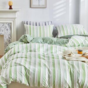 White‎ and Green Boho Duvet Cover King Size 3pcs