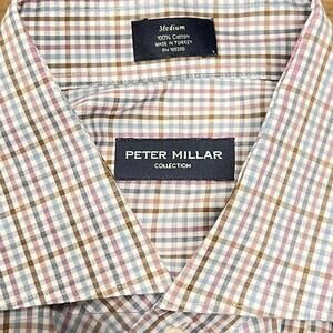 Peter Millar Collection Shirt Brown Blue Purple Checks Plaid Button Up Mens Sz M