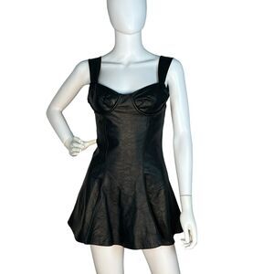 Allure 100% Leather Size S Mini Dress Black Underwire Goth